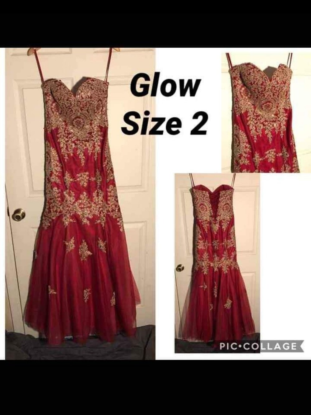 Red Strapless Embellished Prom Dress